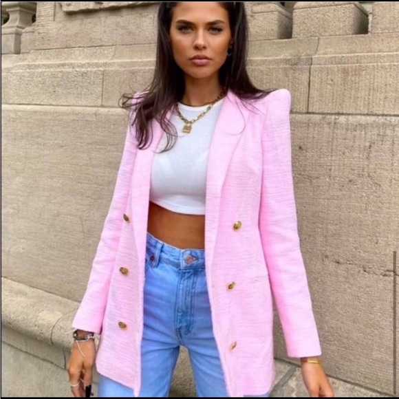 Zara Pink Tweed Blazer with Matching Shorts Set size Small BNWT - Picture 3 of 7